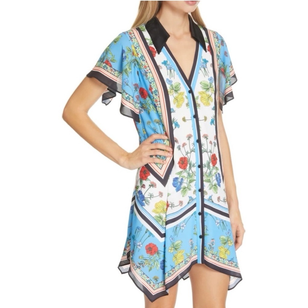 Alice + Olivia Conner Floral Scarf Handkerchief Floral Shirt Dress Size Medium - Picture 7 of 15